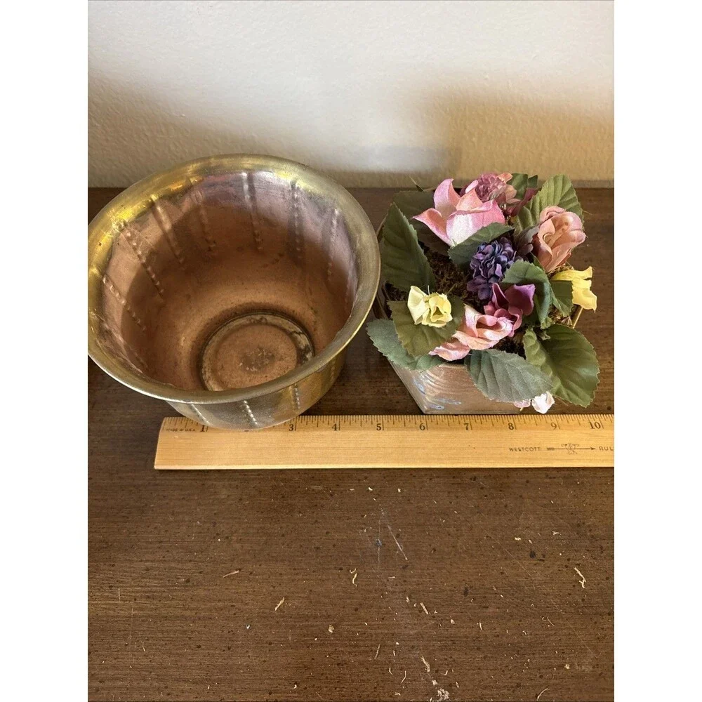 India Brass Pots/ Planters (2) MCM Cottagecore Classic Elegance Vintage
